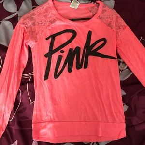 PINK lace shoulder LS top
